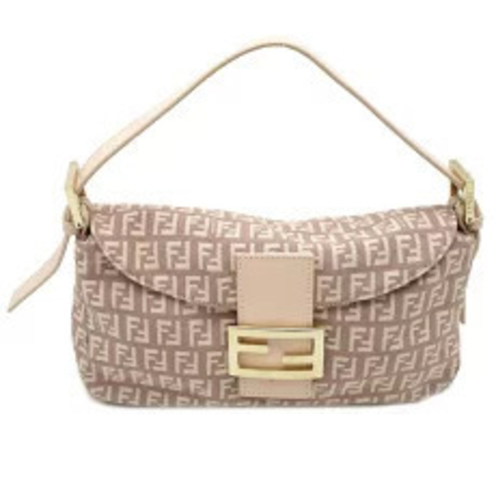 Fendi Zucchino Mamma Bucket Handbag Canvas Pink Beige